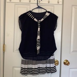 Blue and White Dress with Tie